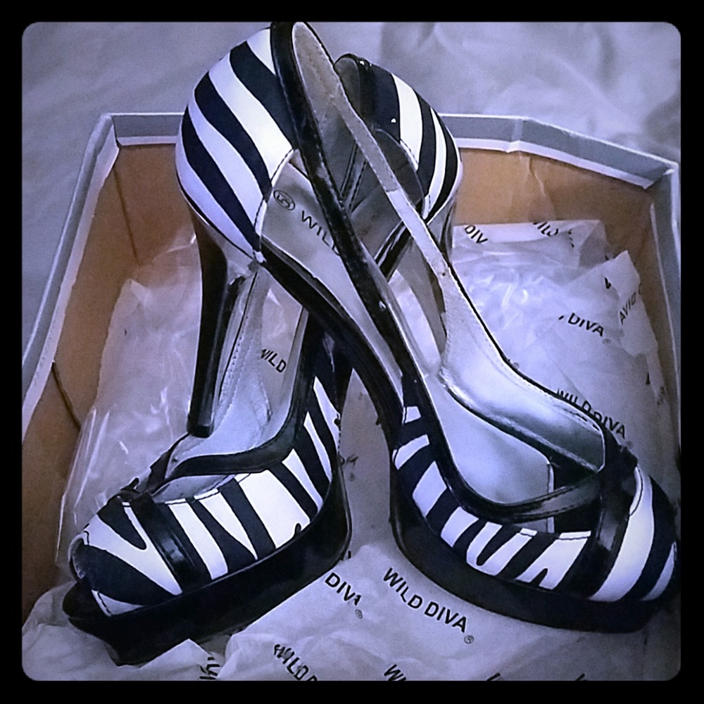 Wild Diva zebra print heels